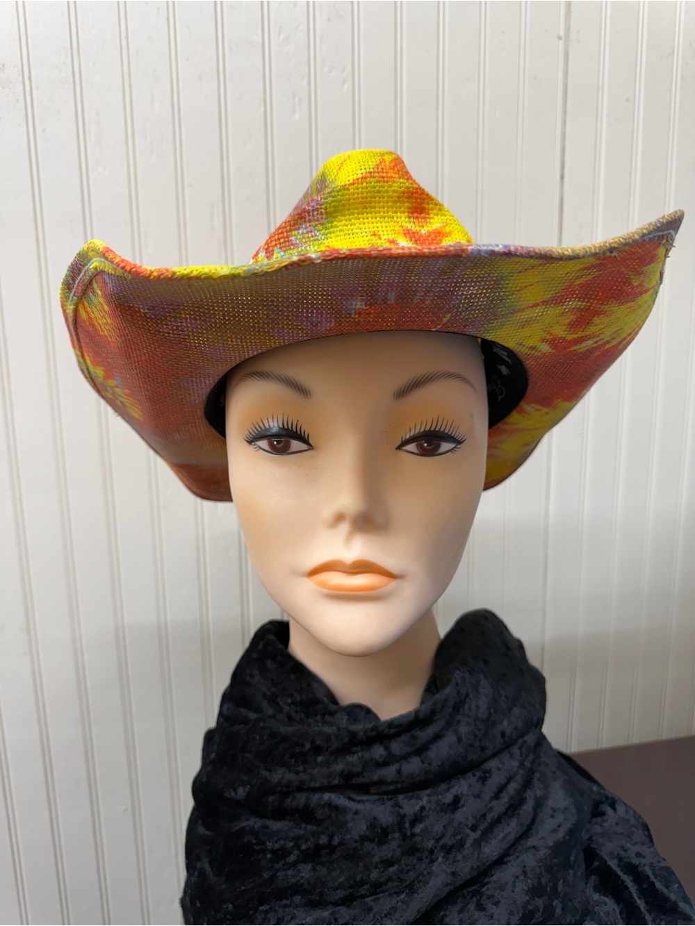 Peter Grimm Tie-Dye Wide Brim Fedora - Yellow, Orange, Purple